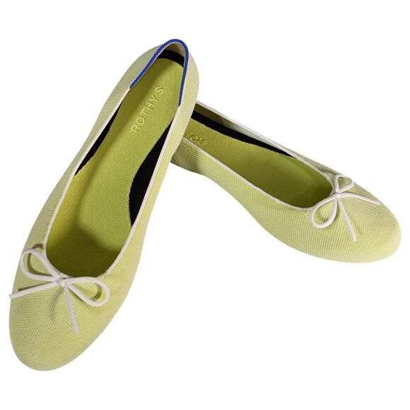 Rothy's Chartreuse Women 11.5 Ballet Flats Lime Green Bow Round Toe Knit - Picture 4 of 8